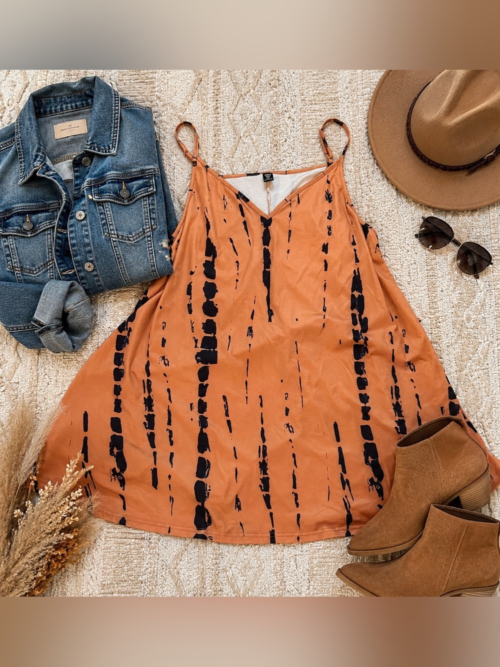 SHEIN Curve Orange Black Abstract Tie Dye Swing Dress 3XL Plus Size